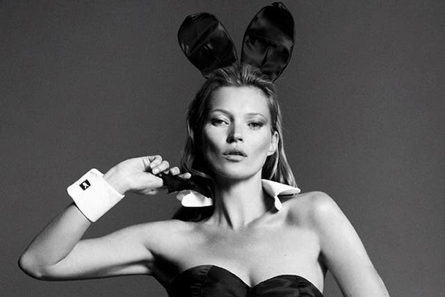 The supermodel poses in Playboy's trademark 'Bunny Girl' outfit