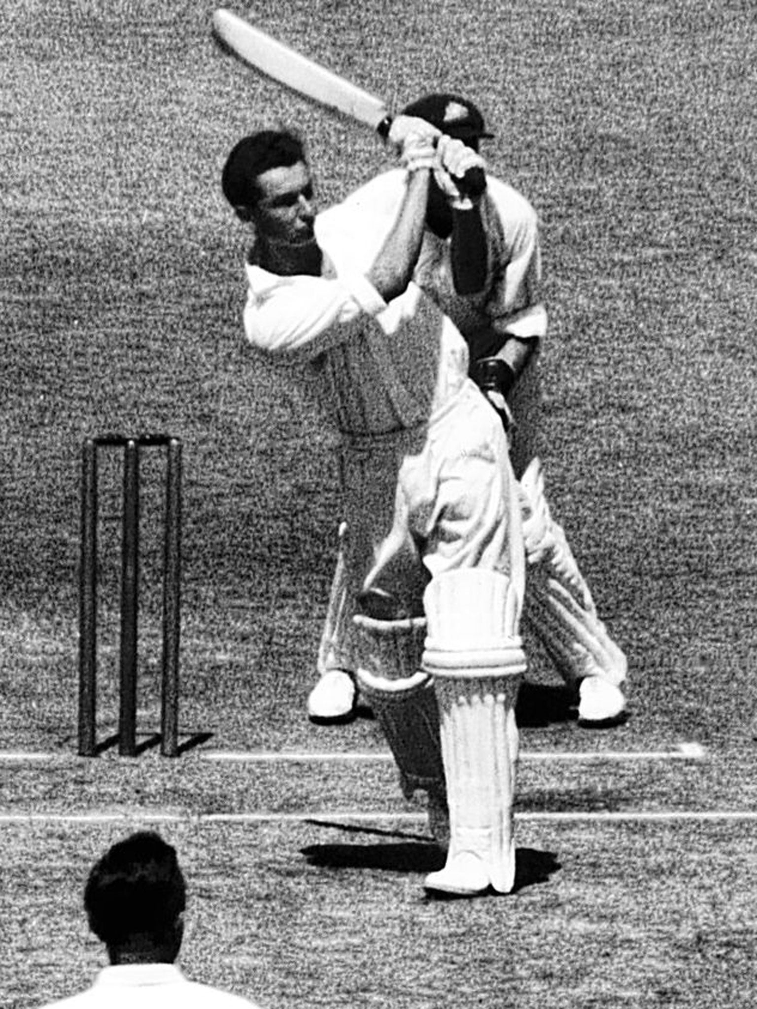 Simpson on the way to compiling a century for England against Australia in the fifth Test at Melbourne in 1950