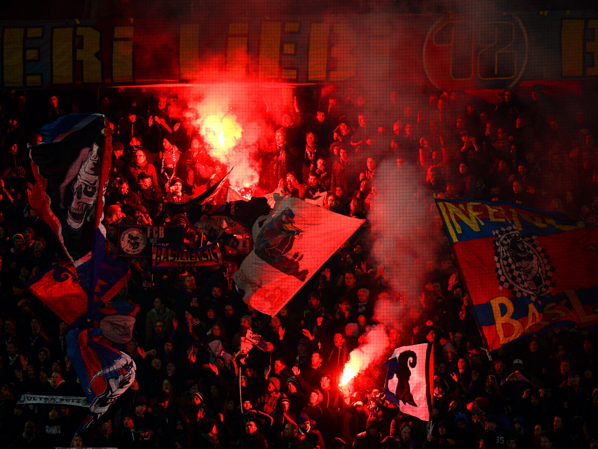 Flares were set off in the crowd during Chelsea's Champions League match at Basle last month