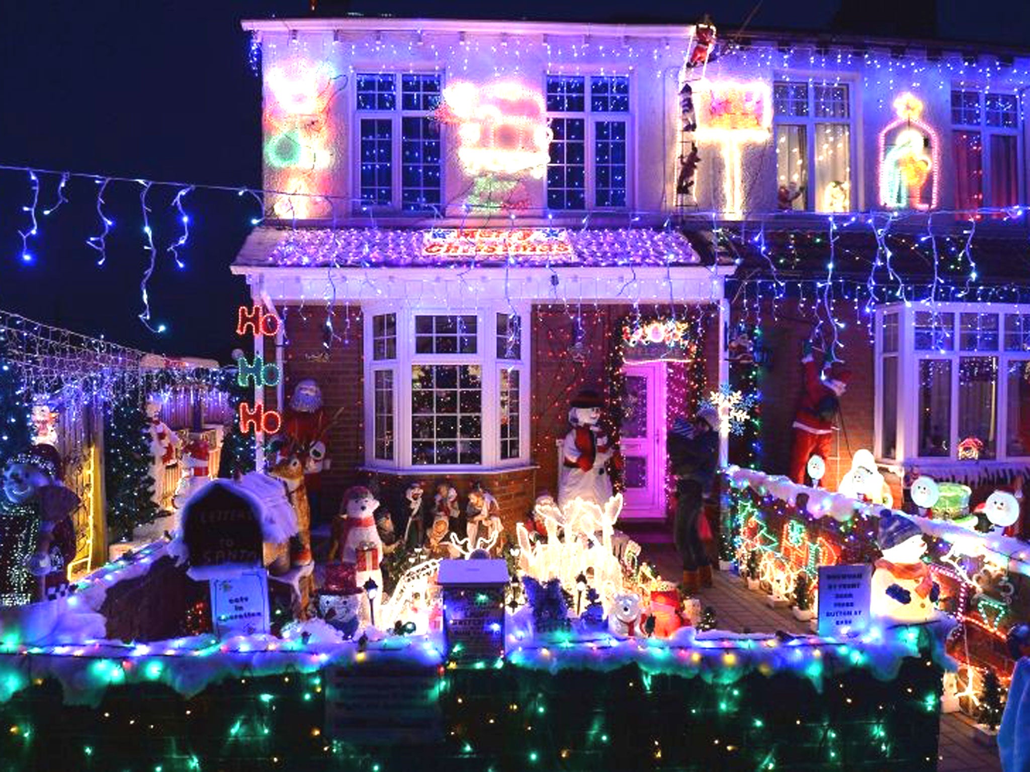 Christmas lights on display in Byron Road, New Milton, Hampshire where each year, a group of residents on Byron Road switch on their lights to raise money for the Hampshire and Isle of Wight Air Ambulance
