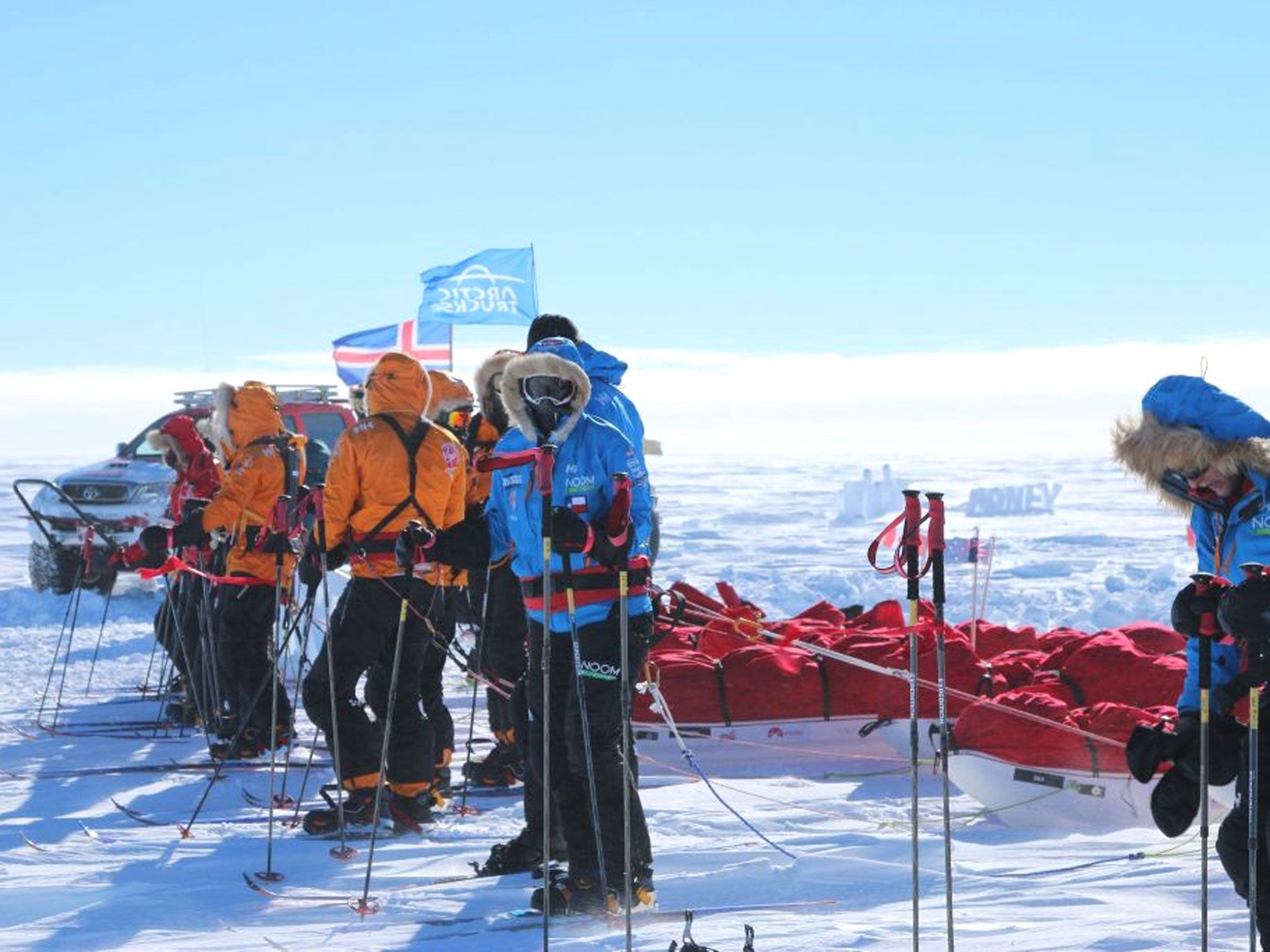 December 2013: Walking With The Wounded teams gathering at the start line of the Virgin Money South Pole Allied Challenge expedition in Antarctica. Prince Harry is part of the British team for the South Pole expedition