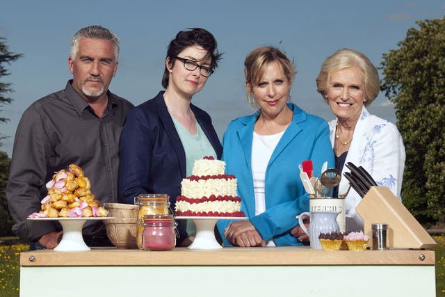 Sue Perkins and Mel Giedroyc, centre, are up for Best Female TV Comic for their presenting quips on The Great British Bake Off