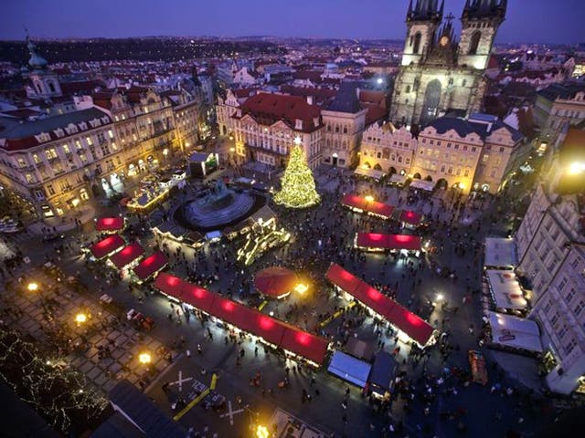 A view at the Christmas market at the Old Town Square in Prague, Czech Republic
