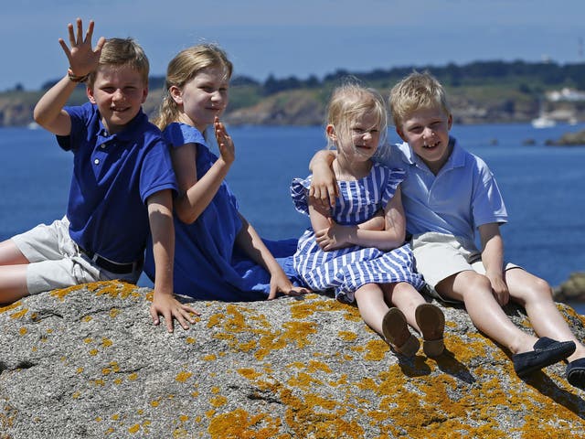 Crown Princess Elisabeth (second from the left) with (left to right) Prince Gabriel, Princess Eleonore and Prince Emmanuel