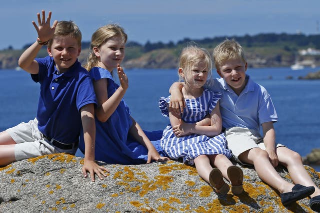 Crown Princess Elisabeth (second from the left) with (left to right) Prince Gabriel, Princess Eleonore and Prince Emmanuel