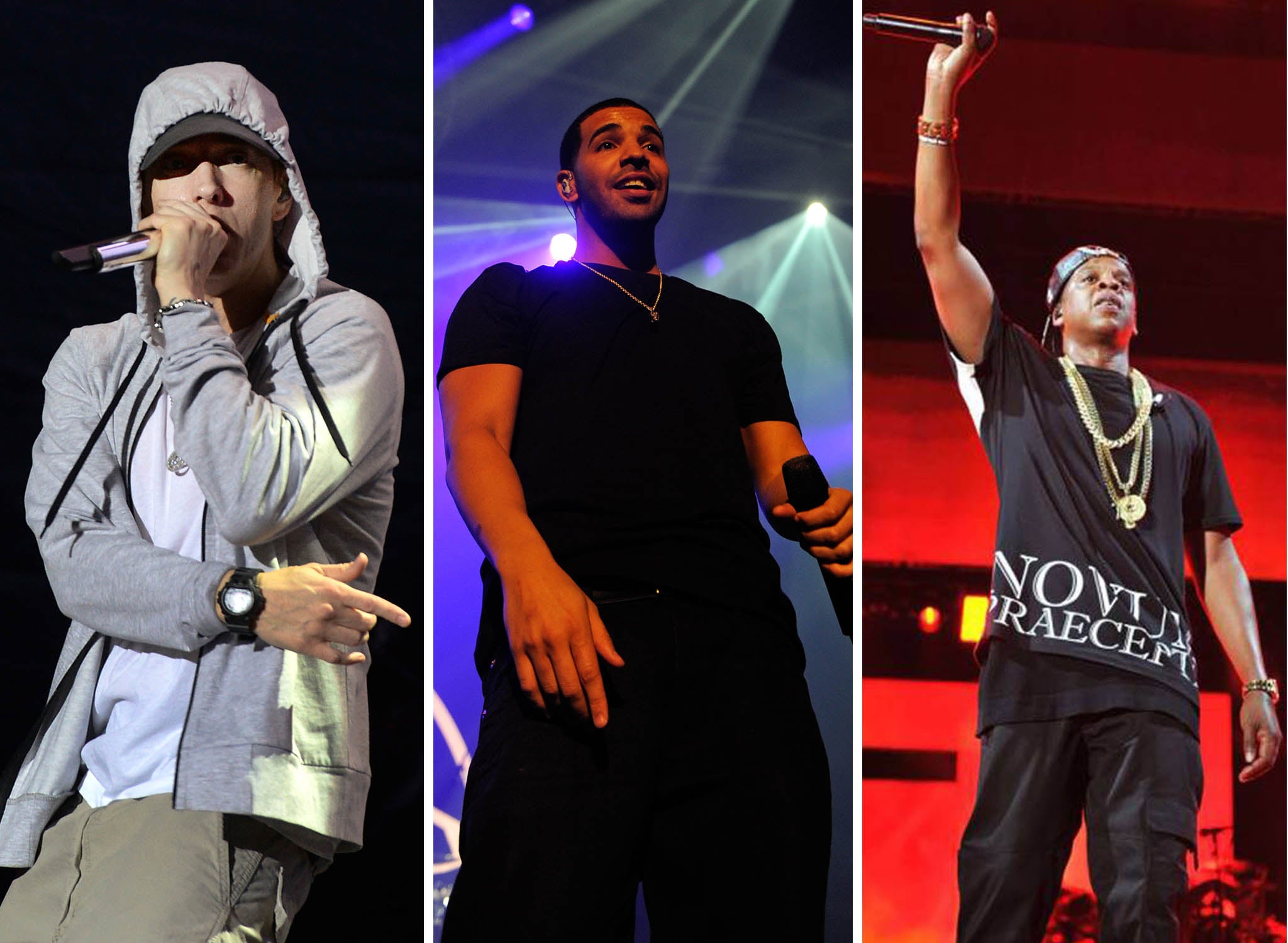 Eminem, Drake and Jay Z have joined most streamed artist Macklemore & Ryan Lewis in Spotify's 2013 hot list