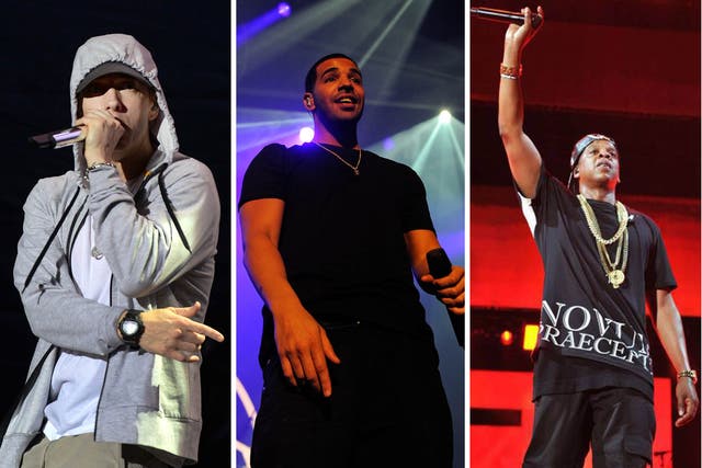Eminem, Drake and Jay Z have joined most streamed artist Macklemore & Ryan Lewis in Spotify's 2013 hot list