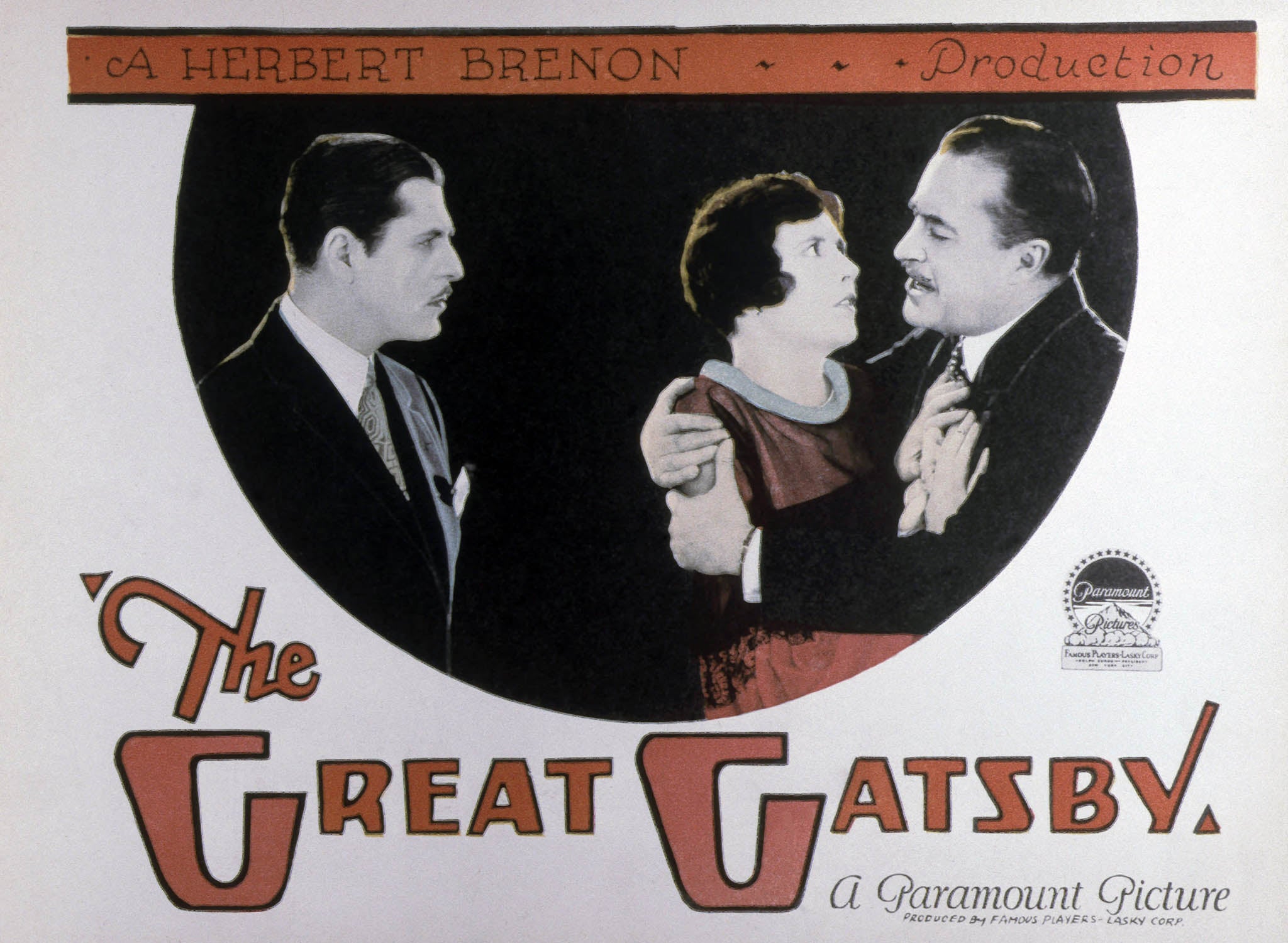 Silent film The Great Gatsby is believed lost in its complete form. From left: Warner Baxter, Lois Wilson, Hale Hamilton, 1926