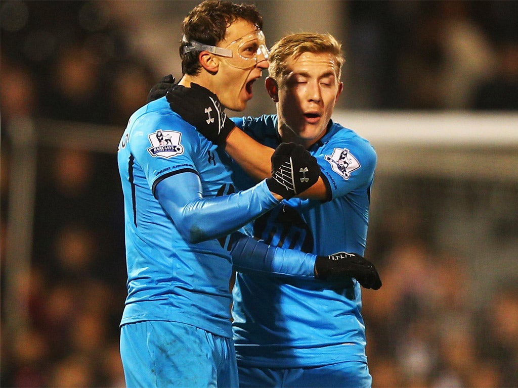 Vlad Chiriches (left) and Lewis Holtby were in the goals for Spurs