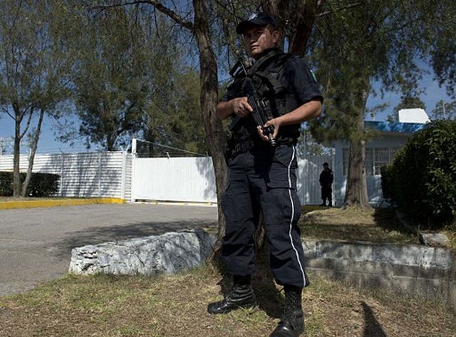 Officers stand guard outside Mexico's National Institute for Nuclear Research