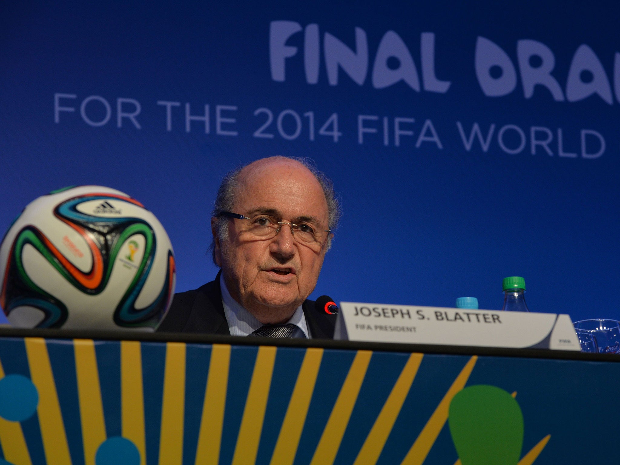 Fifa president Sepp Blatter speaks in Costa do Sauipe on the eve of the 2014 World Cup final draw