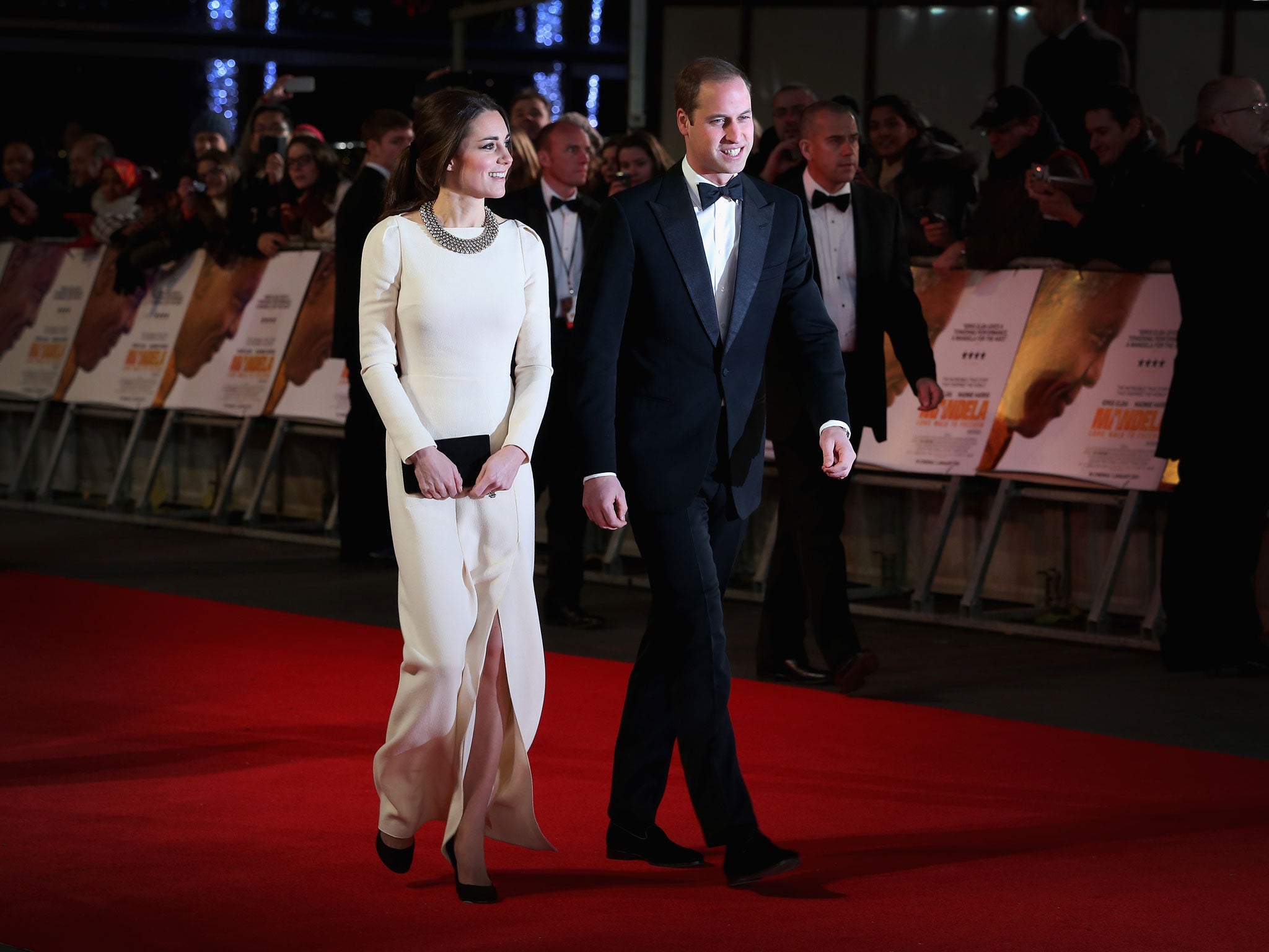 The Duke and Duchess of Cambridge were watching a film premiere about the life of Nelson Mandela when news of the former South African president's death broke.
