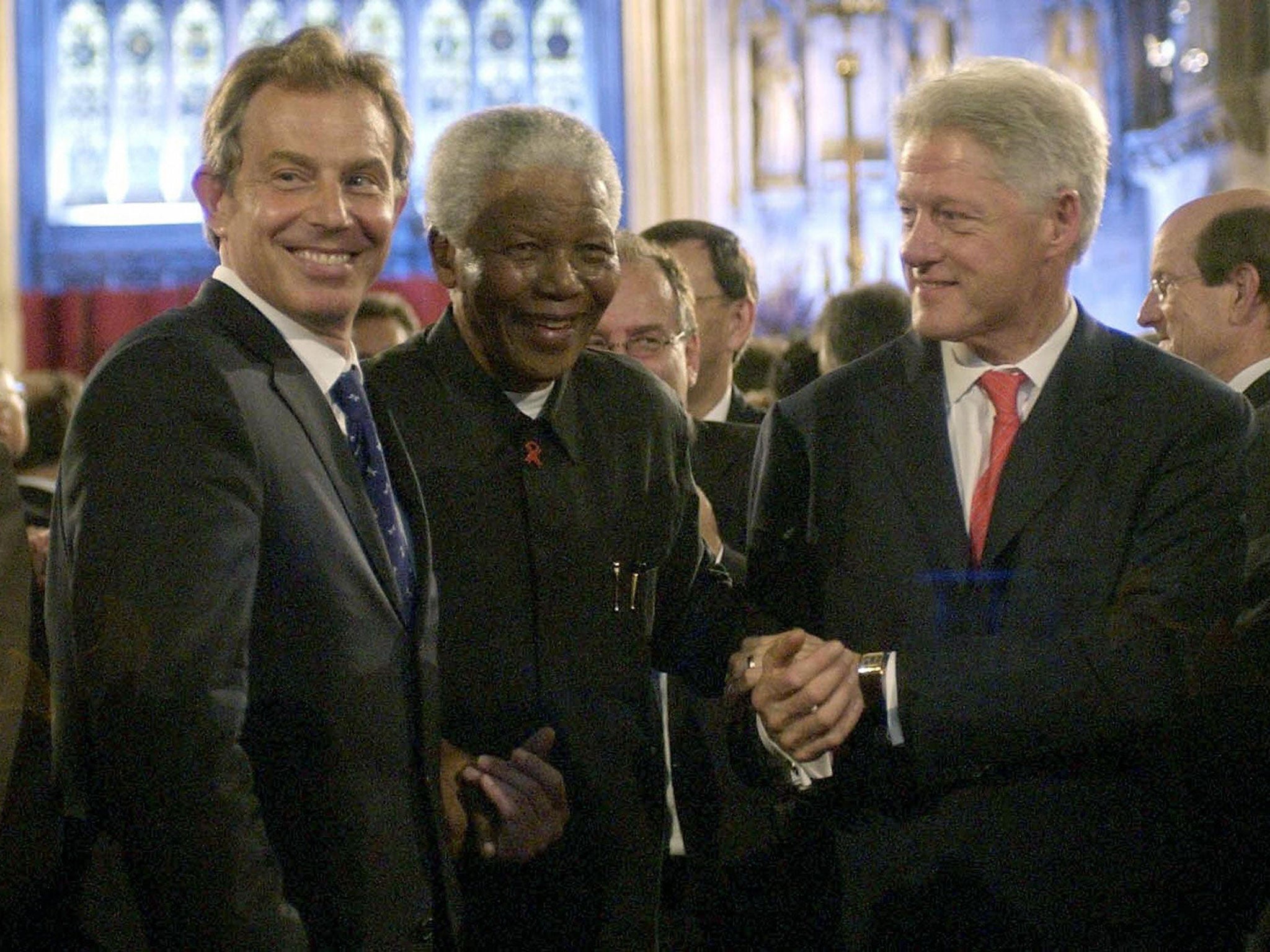 Tony Blair, Nelson Mandela and Bill Clinton in July 2003