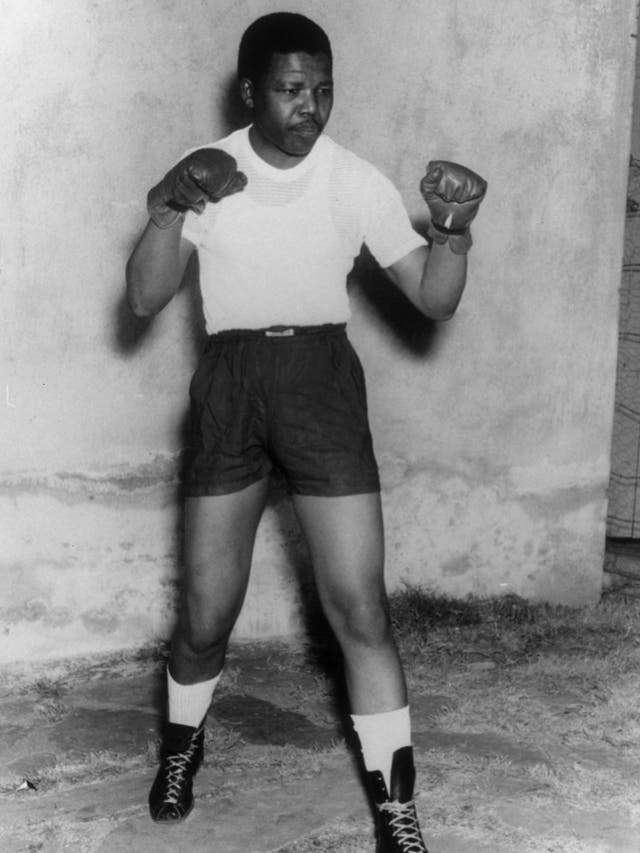 Mandela in a boxing pose in the 1950s