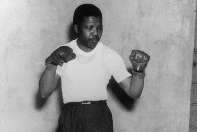 Mandela in a boxing pose in the 1950s