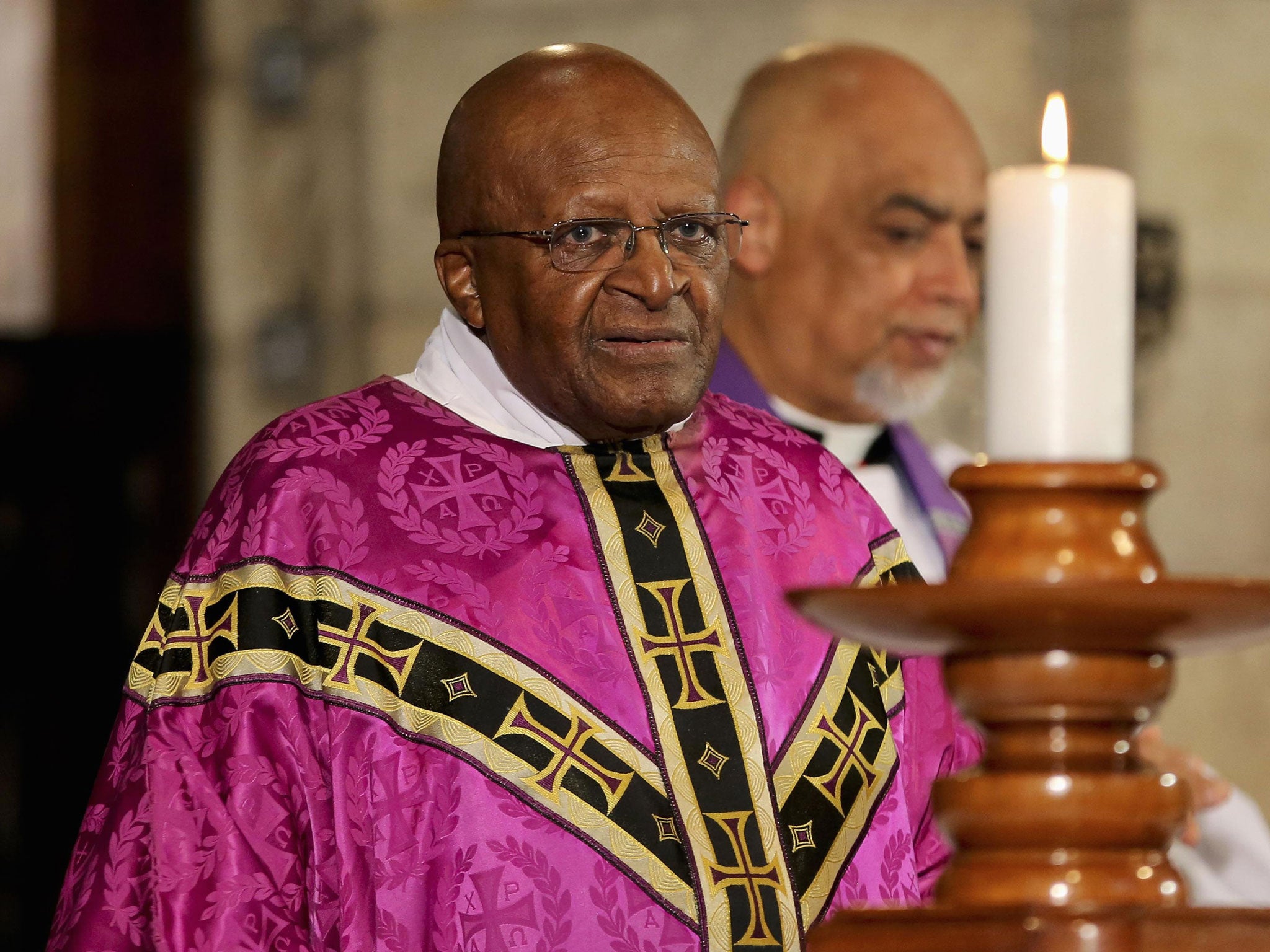 Former Archbishop and veteran anti-apartheid campaigner Desmond Tutu holds a mass in Cape Town
