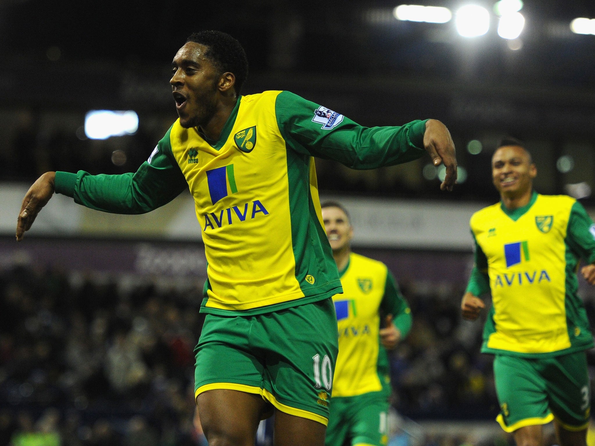 Norwich player Leroy Fer celebrates after scoring the second goal