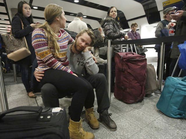 ‘A glitch’ caused disruption at Heathrow (above), Gatwick and Stansted 