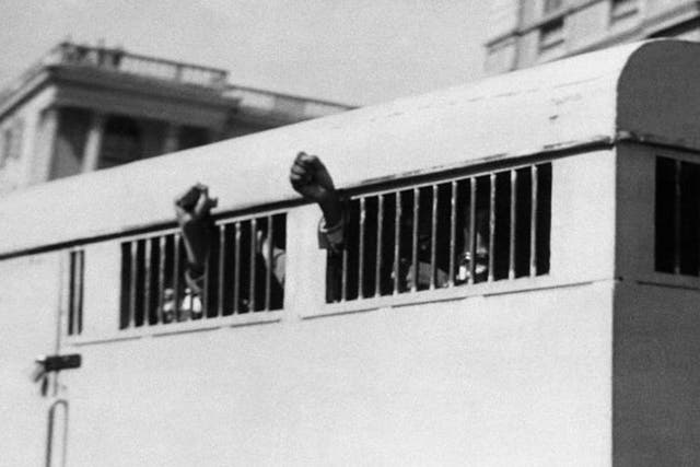 The iconic image taken in 1964 as Mandela was sent to prison