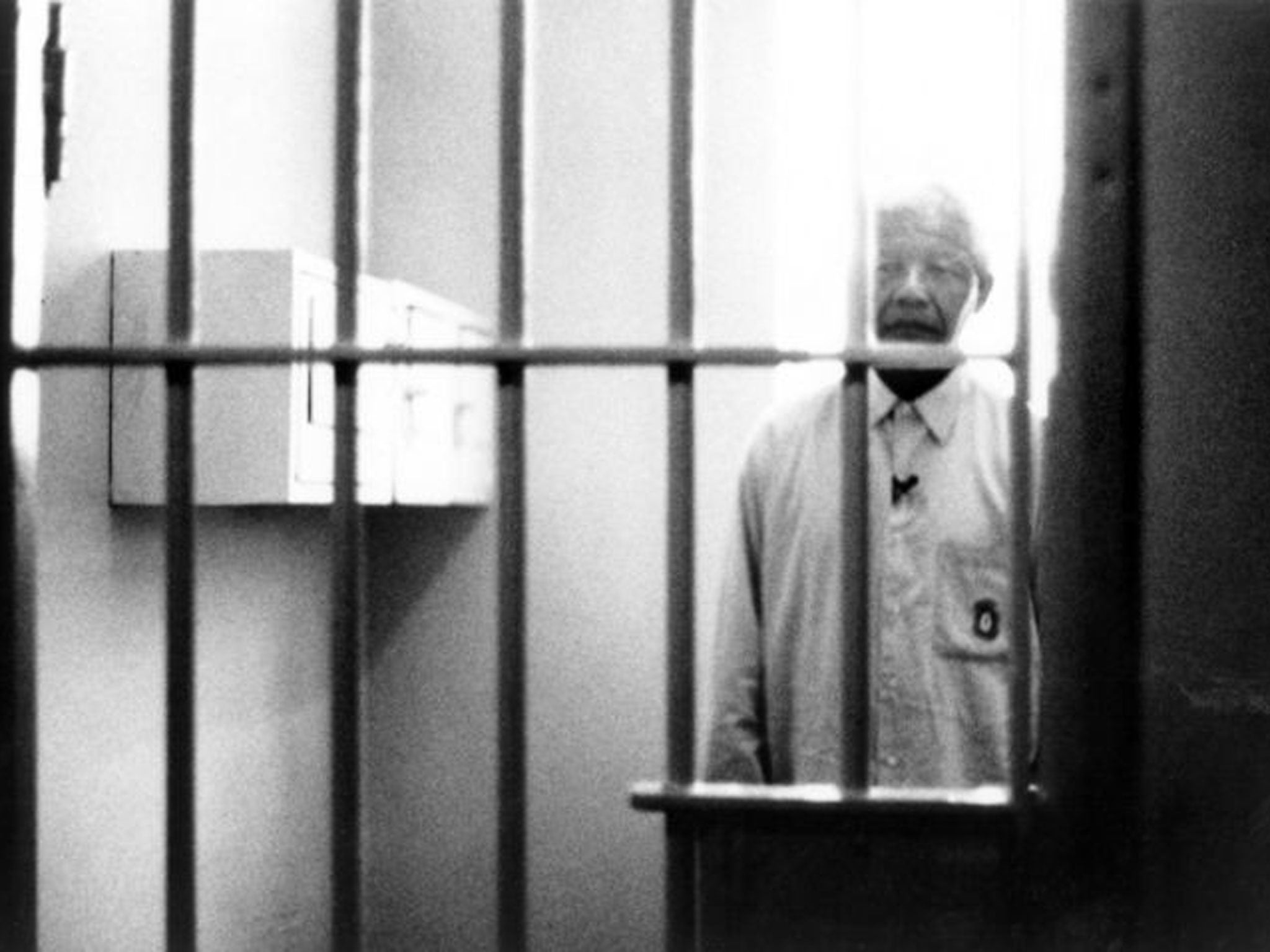 Looking back: In his former cell on Robben Island in 1996