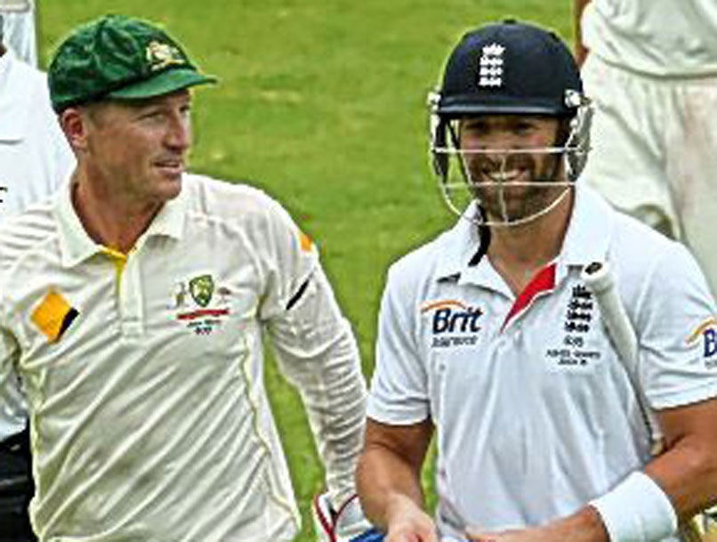 Brad Haddin and Matt Prior have words at stumps in Adelaide on Sunday