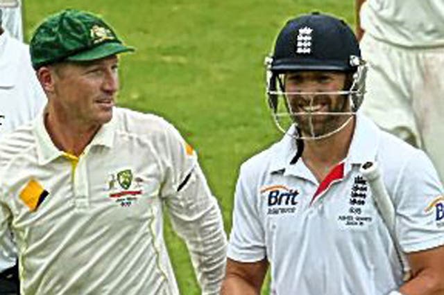 Brad Haddin and Matt Prior have words at stumps in Adelaide on Sunday