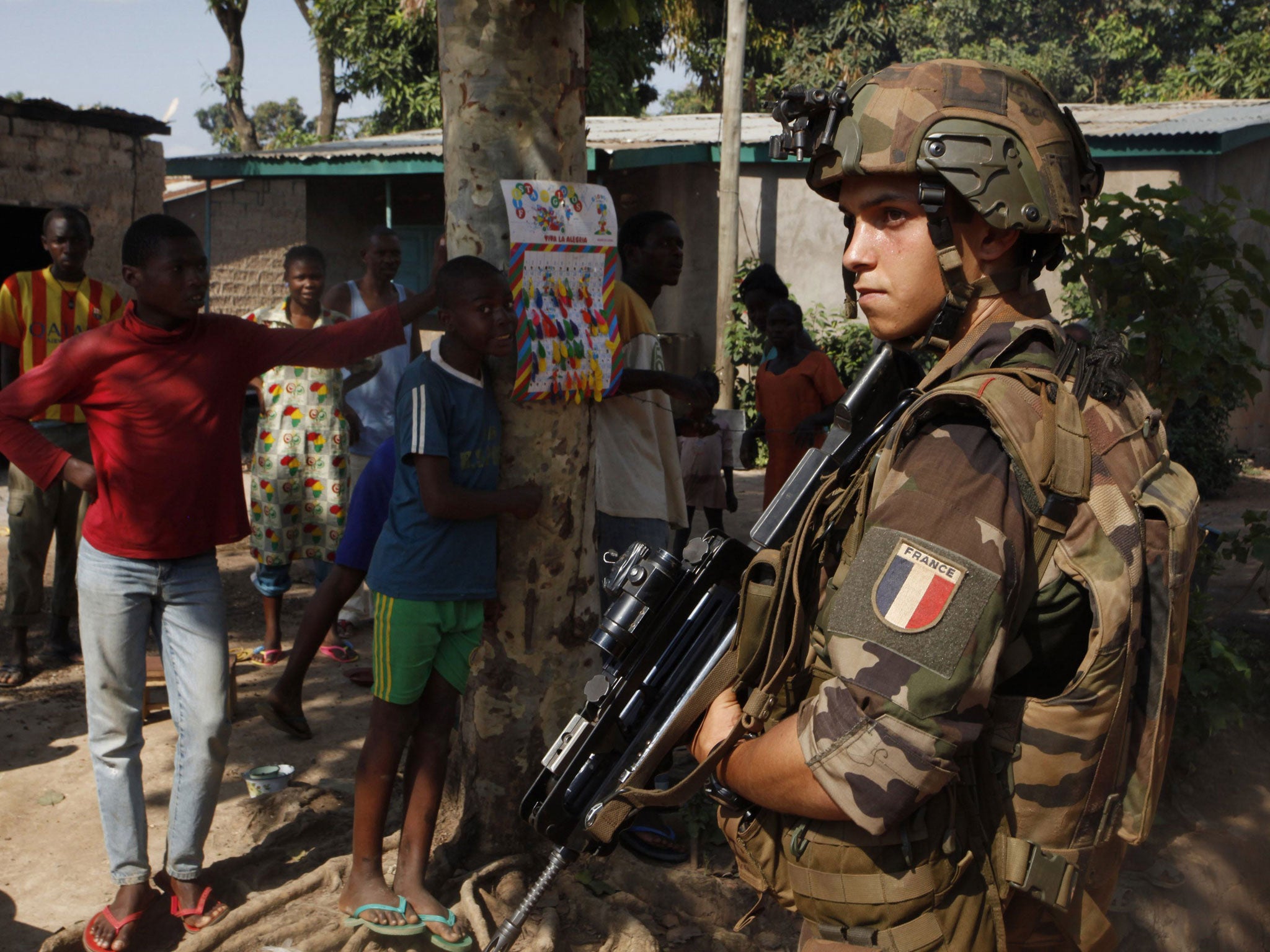 A French soldier patrols the streets of Bangui in the Central African Republic