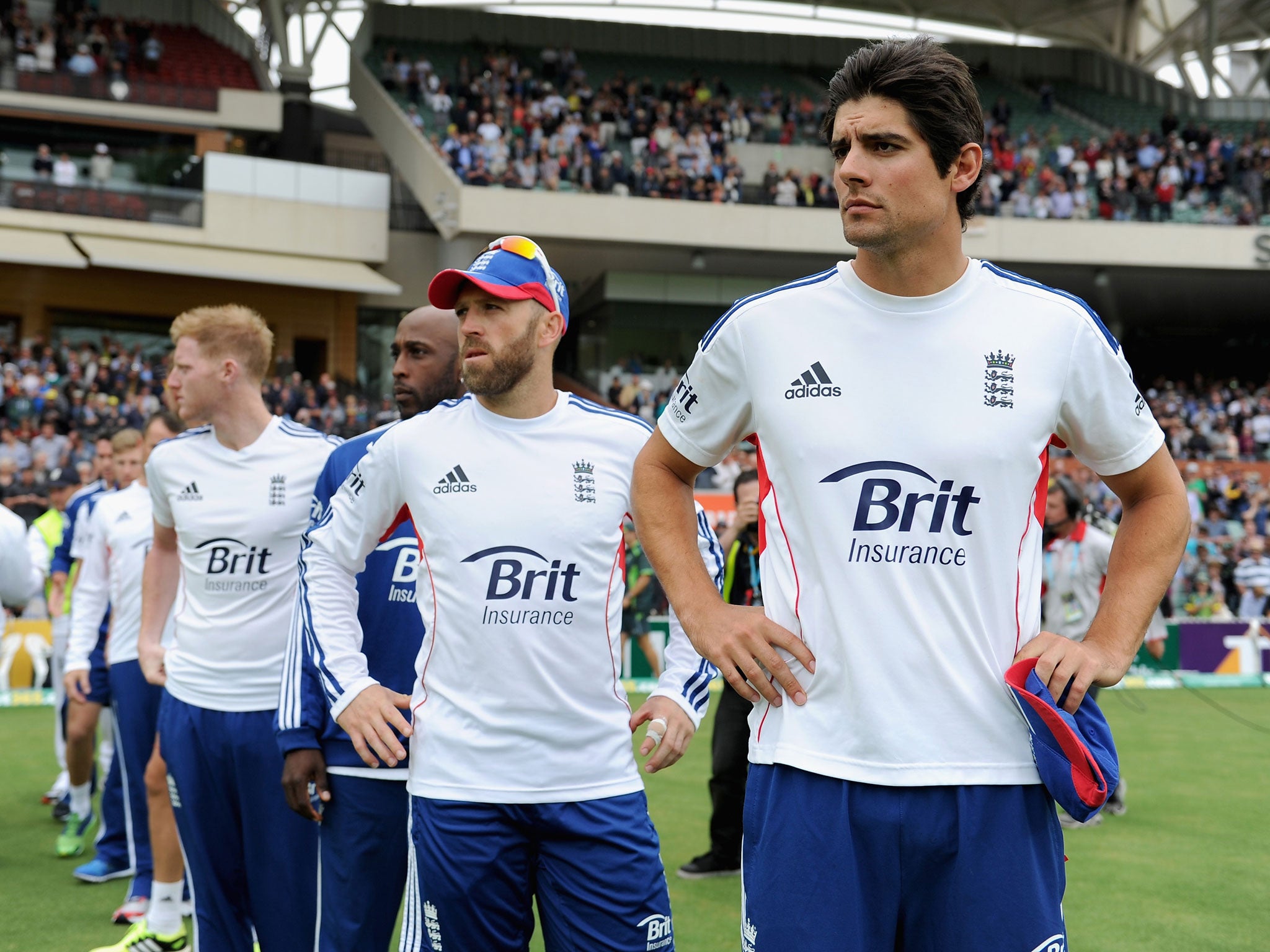 England captain Alastair Cook and his side look dejected after defeat in the Ashes Second Test