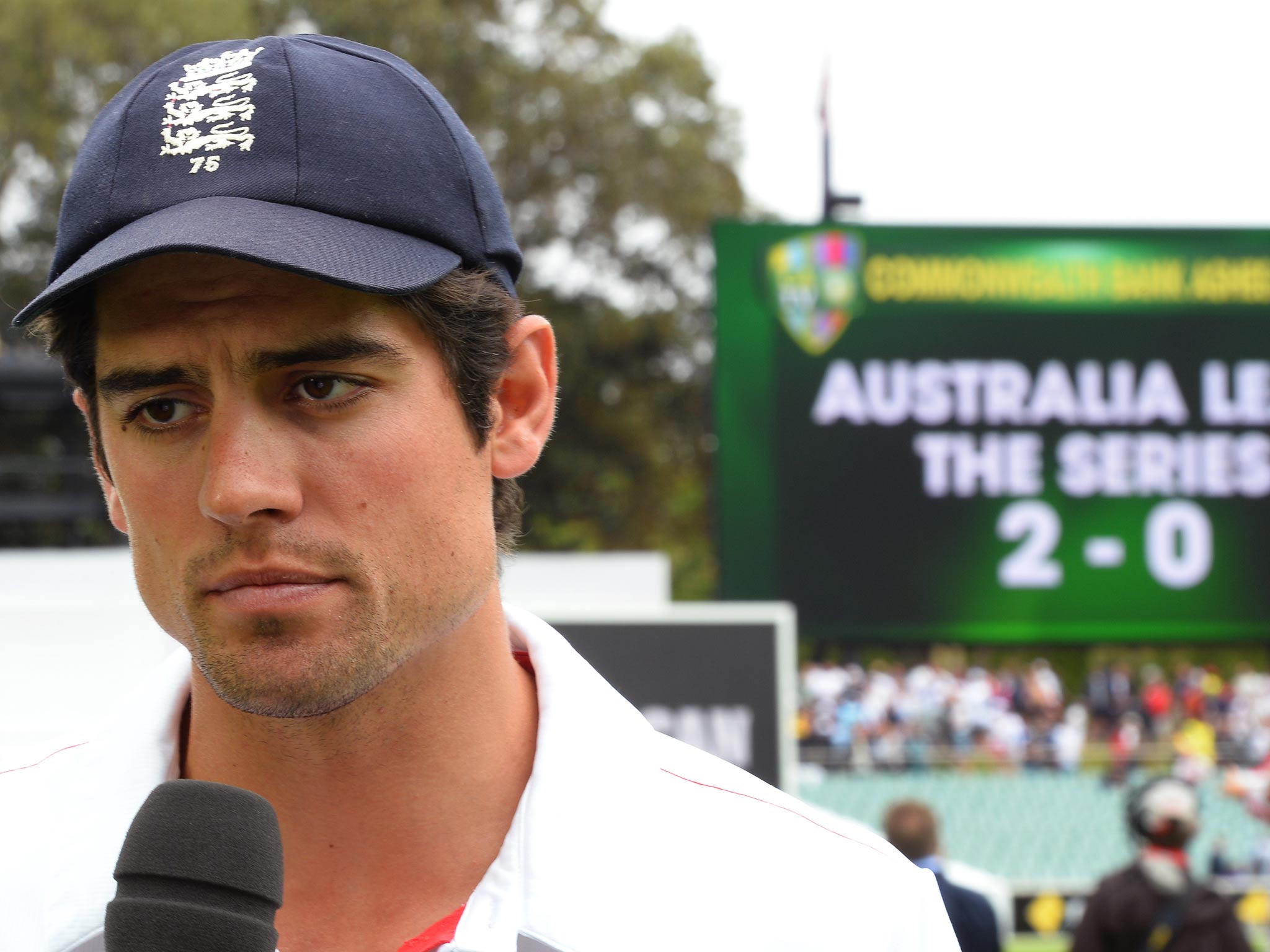 Alastair Cook talks to the press following England's second defeat in the Ashes series