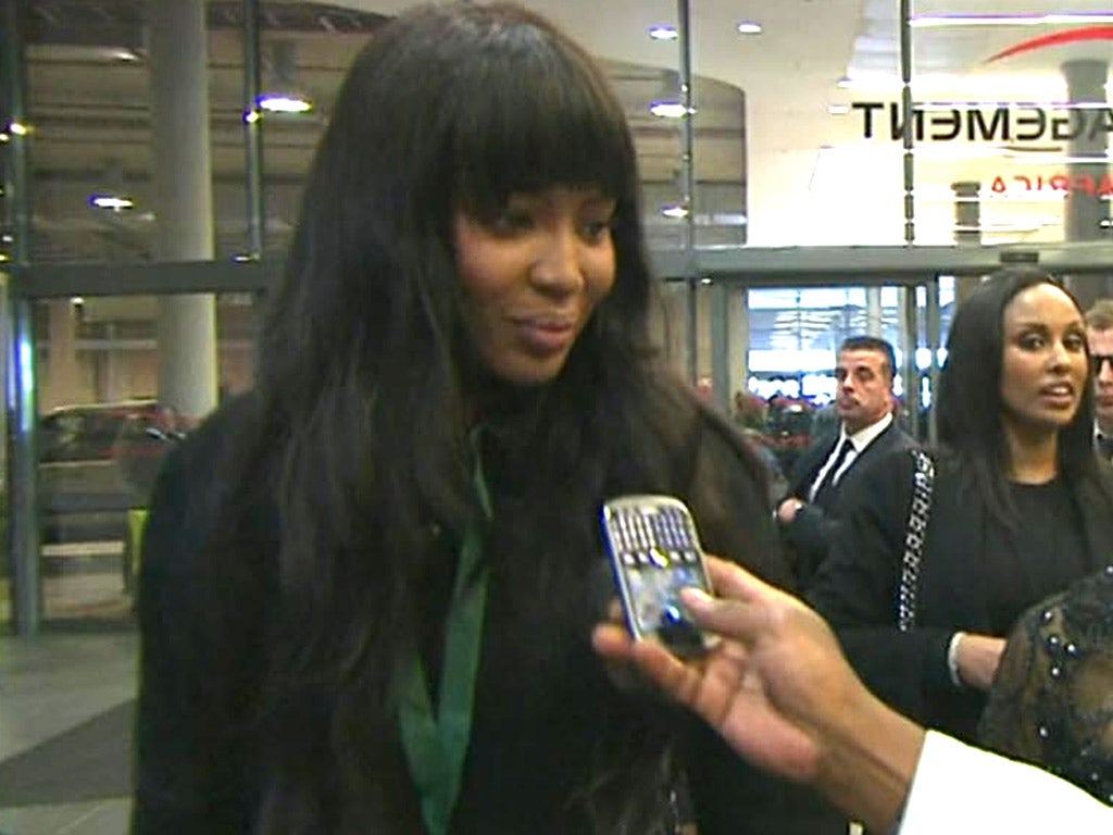 Naomi Campbell arrives at the FNB Stadium in Johannesburg