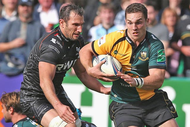 Northampton’s George North takes on the Ospreys in October’s Heineken Cup encounter at Franklin’s Gardens
