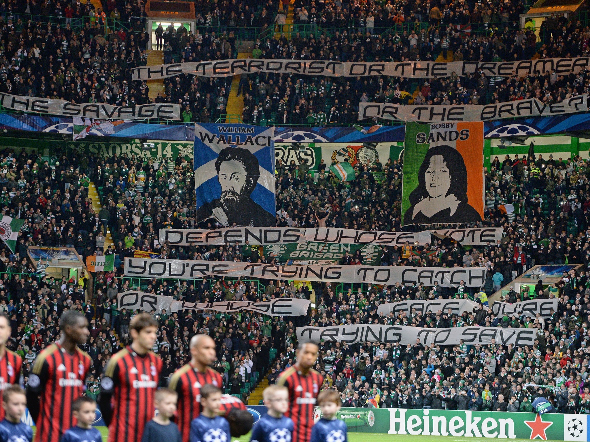 Celtic fans display controversial banners which has seen Uefa take disciplinary action against the Scottish club