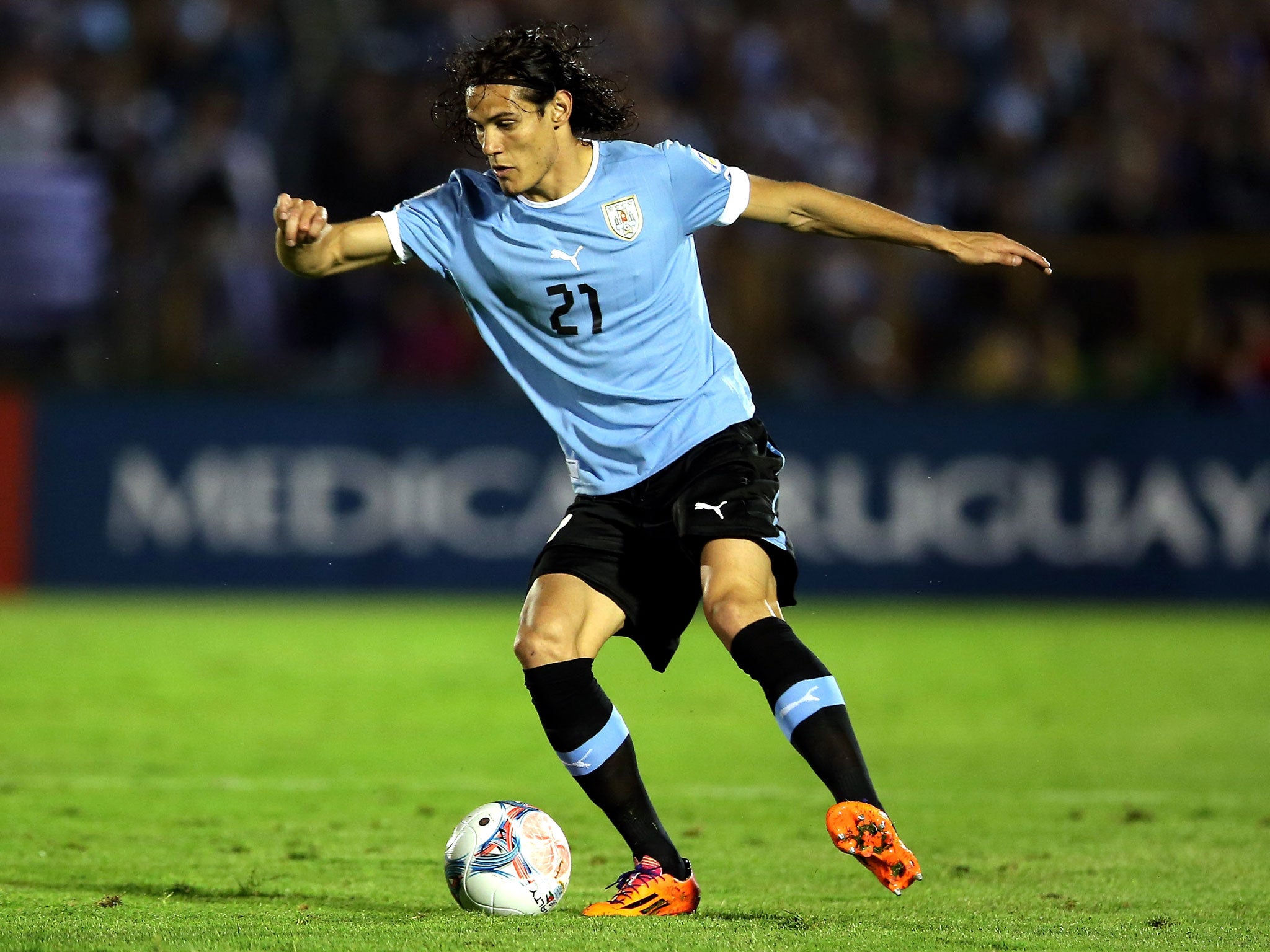 Edinson Cavani in action for Uruguay