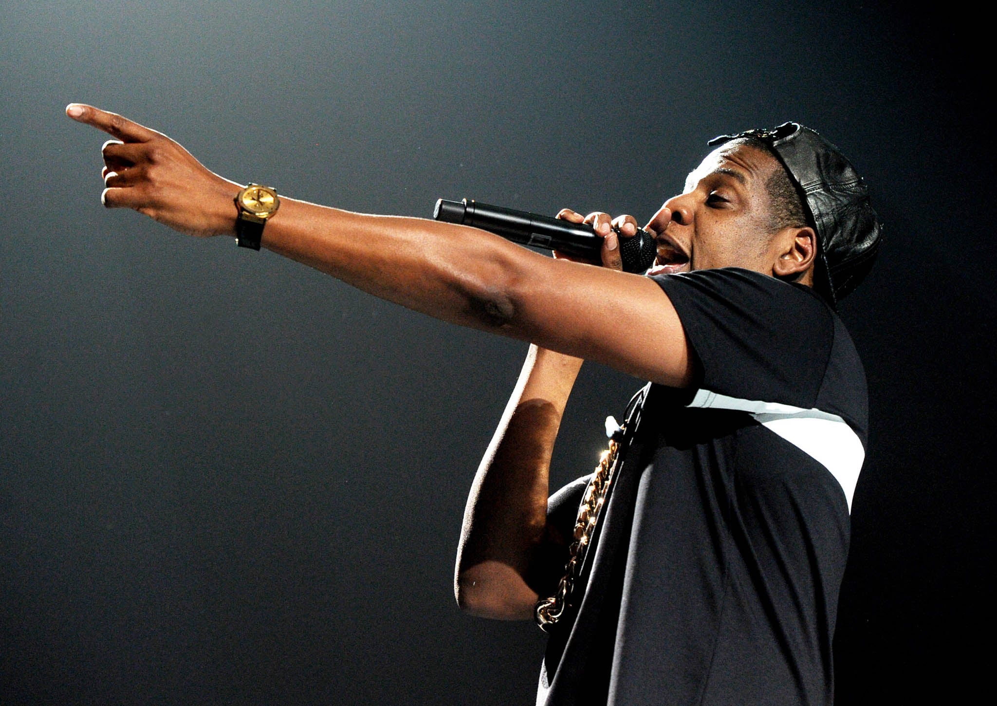 Jay Z, here performing in LA on Monday, encouraged fans to follow their dreams in a tribute to Nelson Mandela