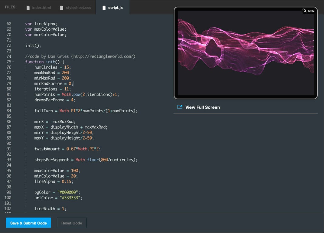 The Codeacademy interface