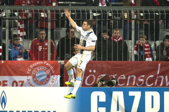 James Milner celebrates scoring City’s winner at the Allianz Arena on Tuesday
