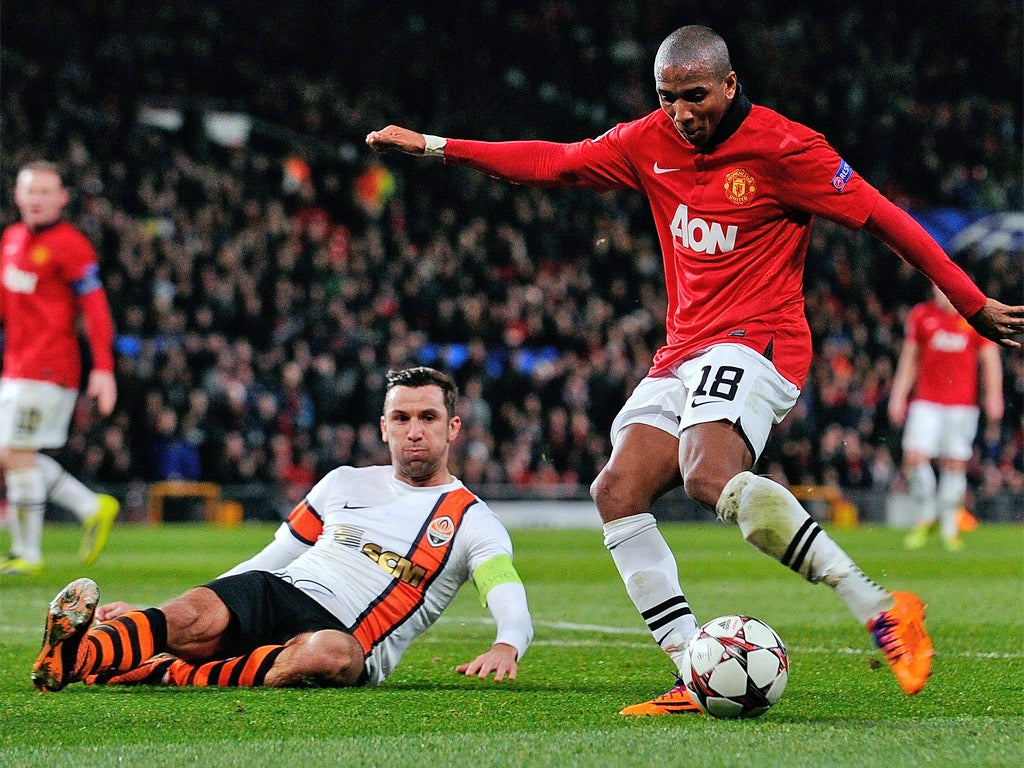 Ashley Young looks to play the ball during Tuesday night's win against Shakhtar Donetsk
