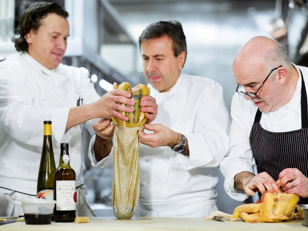 Daniel Boulud making the Volaille a Noelle