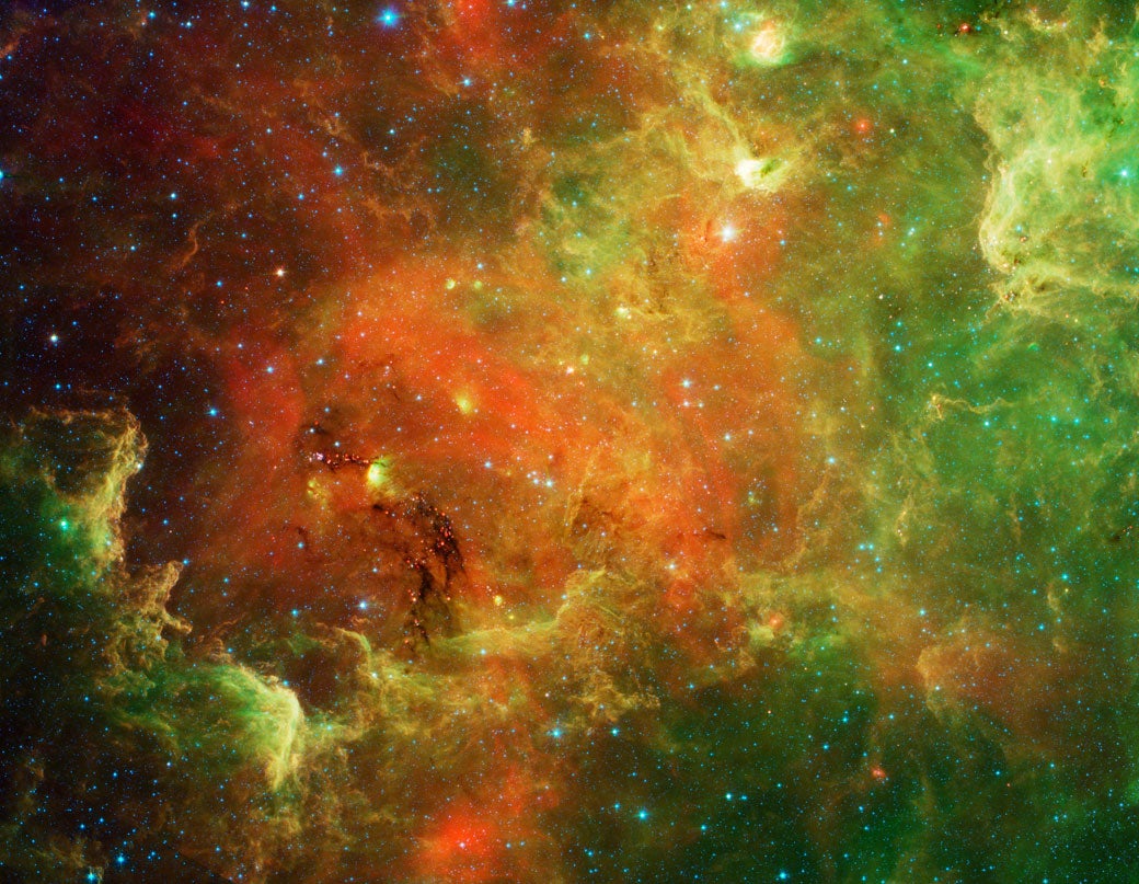 'An Extended Stellar Family' - an infrared image from the Spitzer telescope of the North American nebula of stars, courtsey of Nasa.