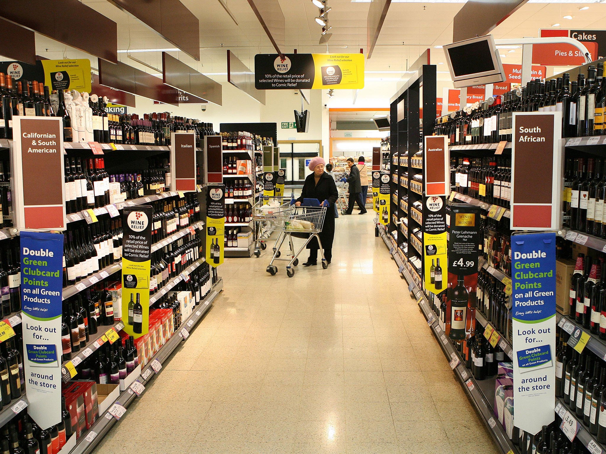 Last year, an average of £7.80 went on wine, beer and spirits brought from the off licence or supermarket