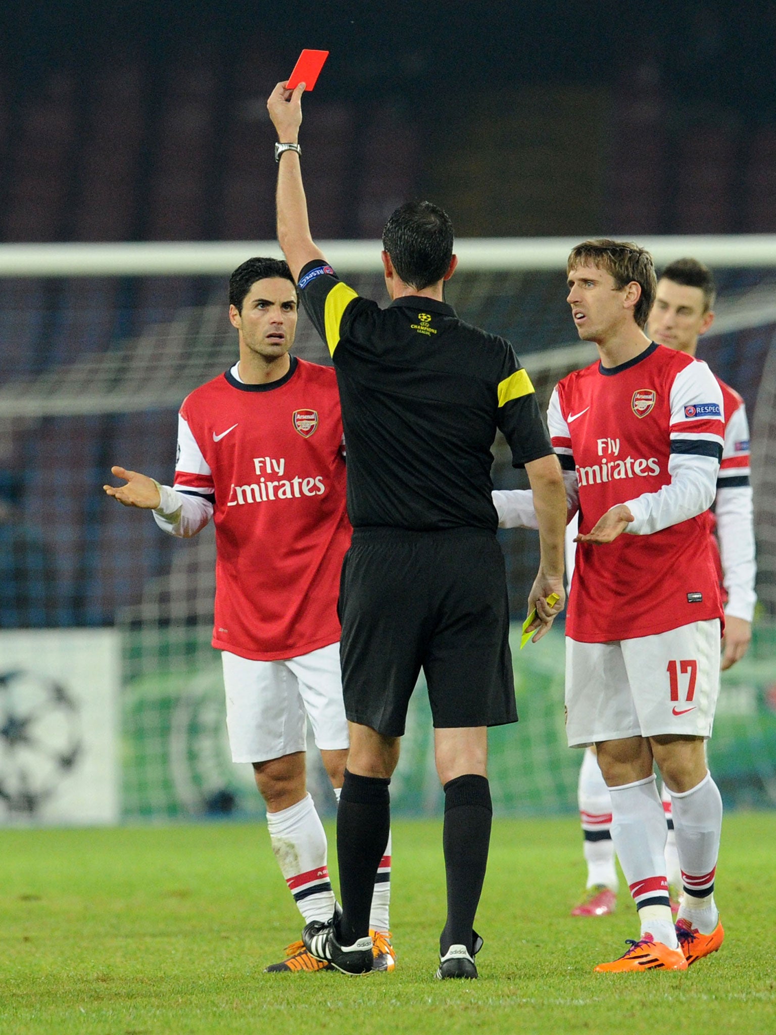 Mikel Arteta described his sending off for two bookings against Napoli as 'a joke'