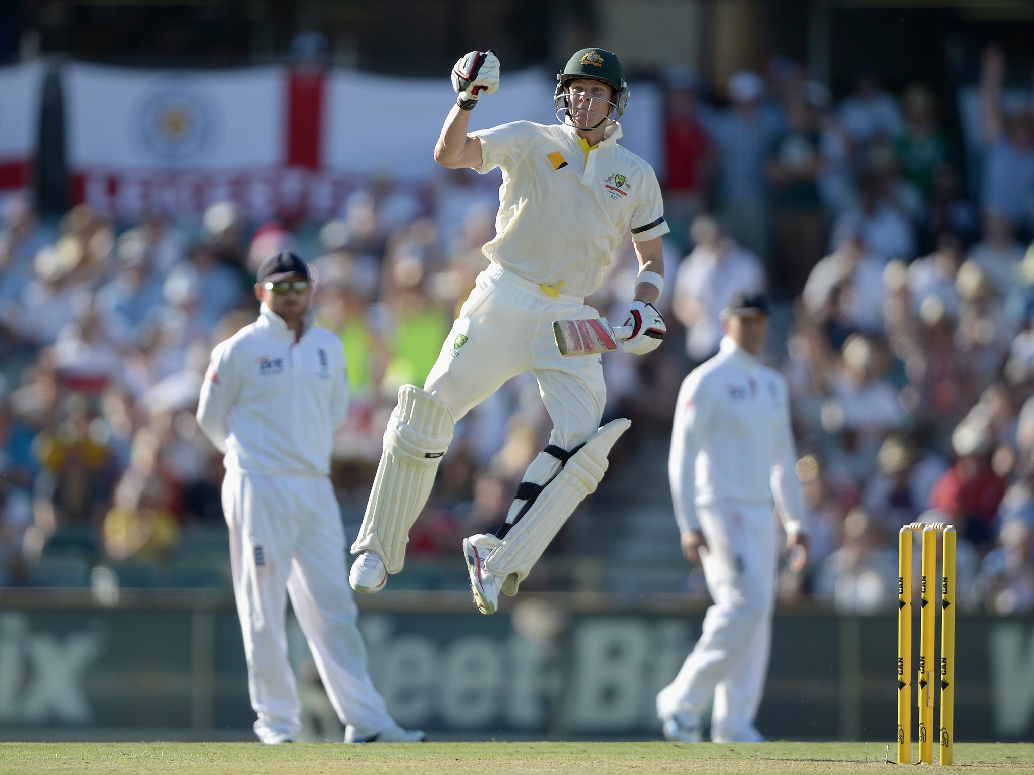 Australia batsman Steve Smith celebrates after reaching his century