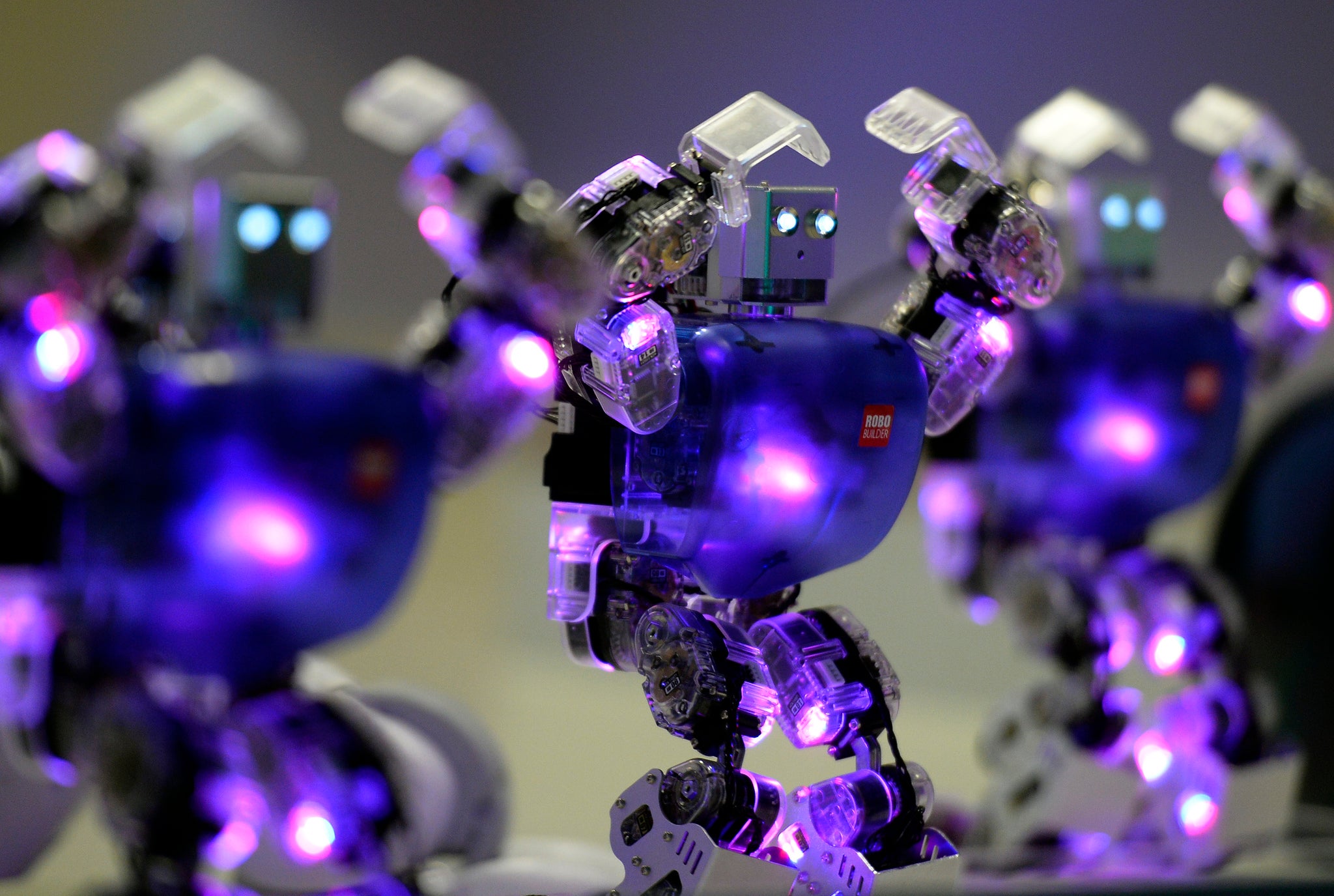 A picture taken on November 28, 2013 shows humanoid robots dancing at 'The Robot Museum' in Madrid.