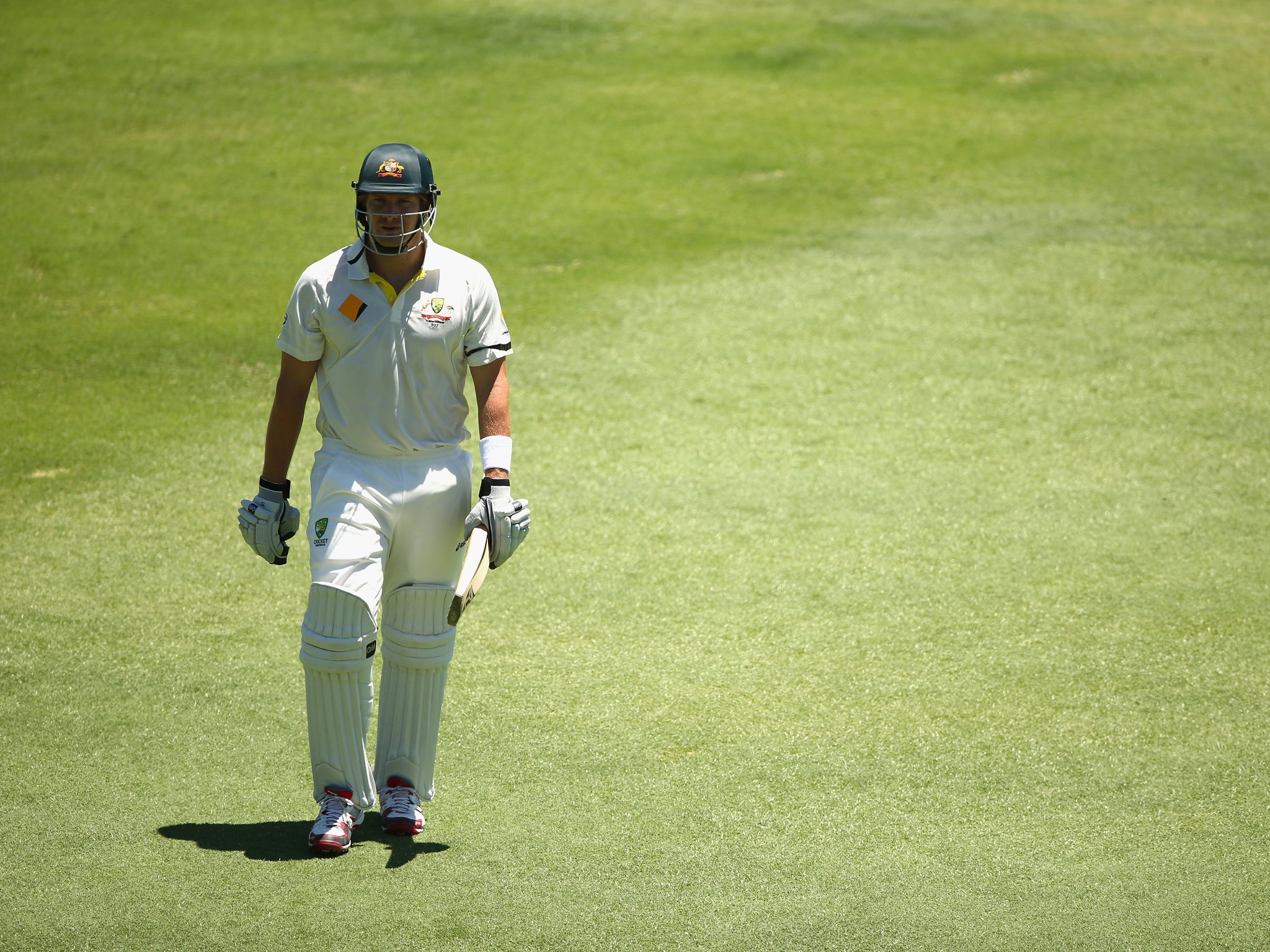 Shane Watson trudges off after the fall of his wicket in the Third Test