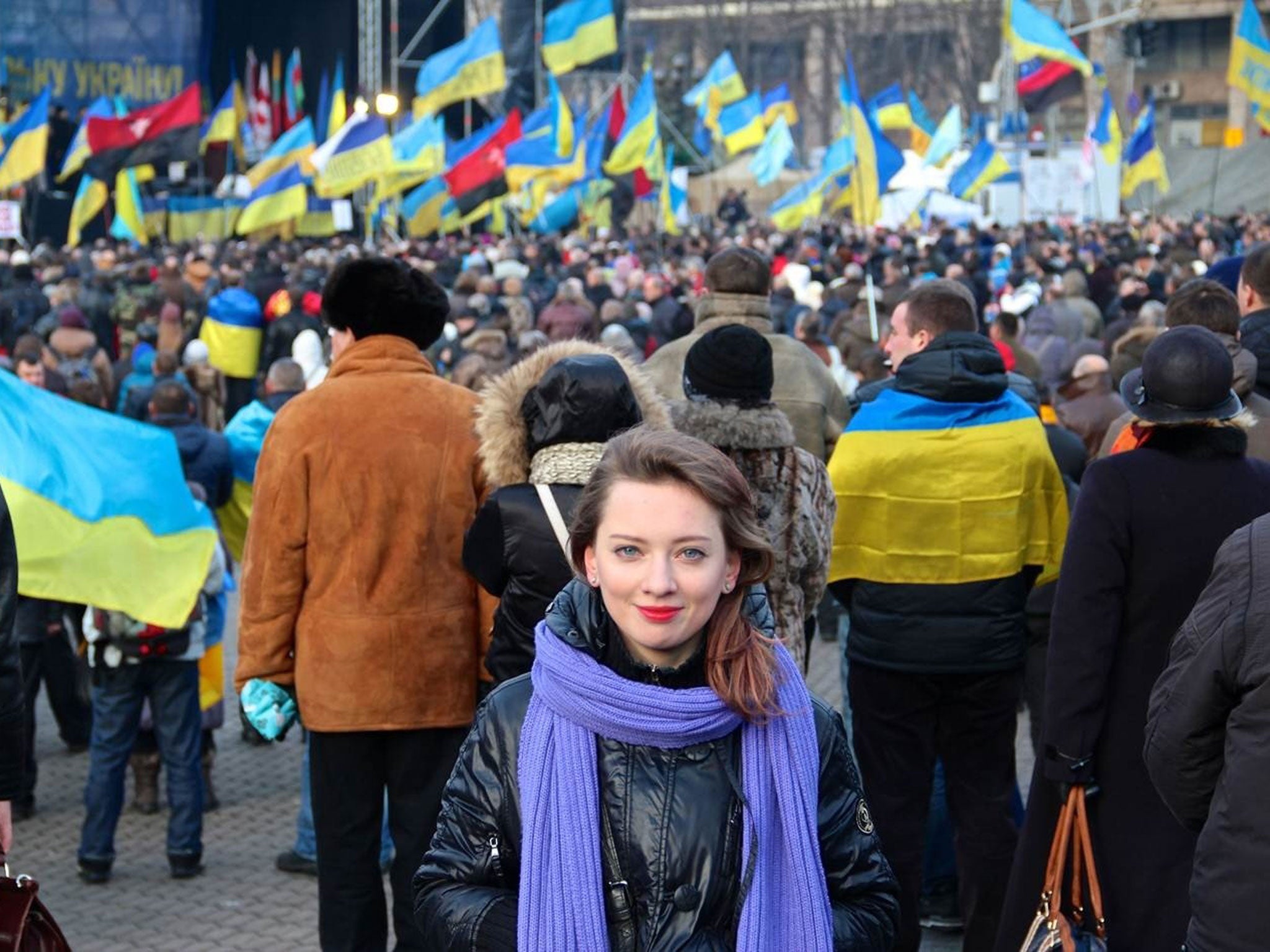 Sophia, 23, joins fellow demonstrators on Kiev’s Independence Square