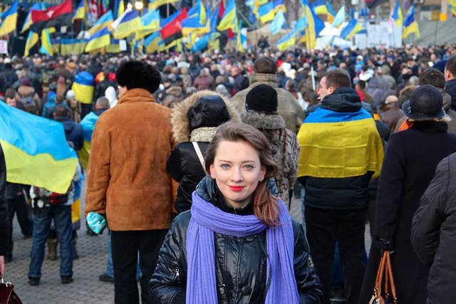 Sophia, 23, joins fellow demonstrators on Kiev’s Independence Square