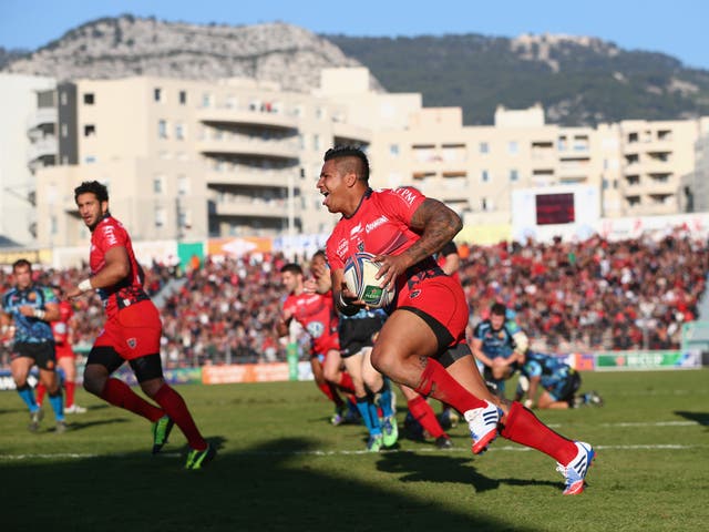 David Smith scores for Toulon in their Heineken Cup win over Exeter