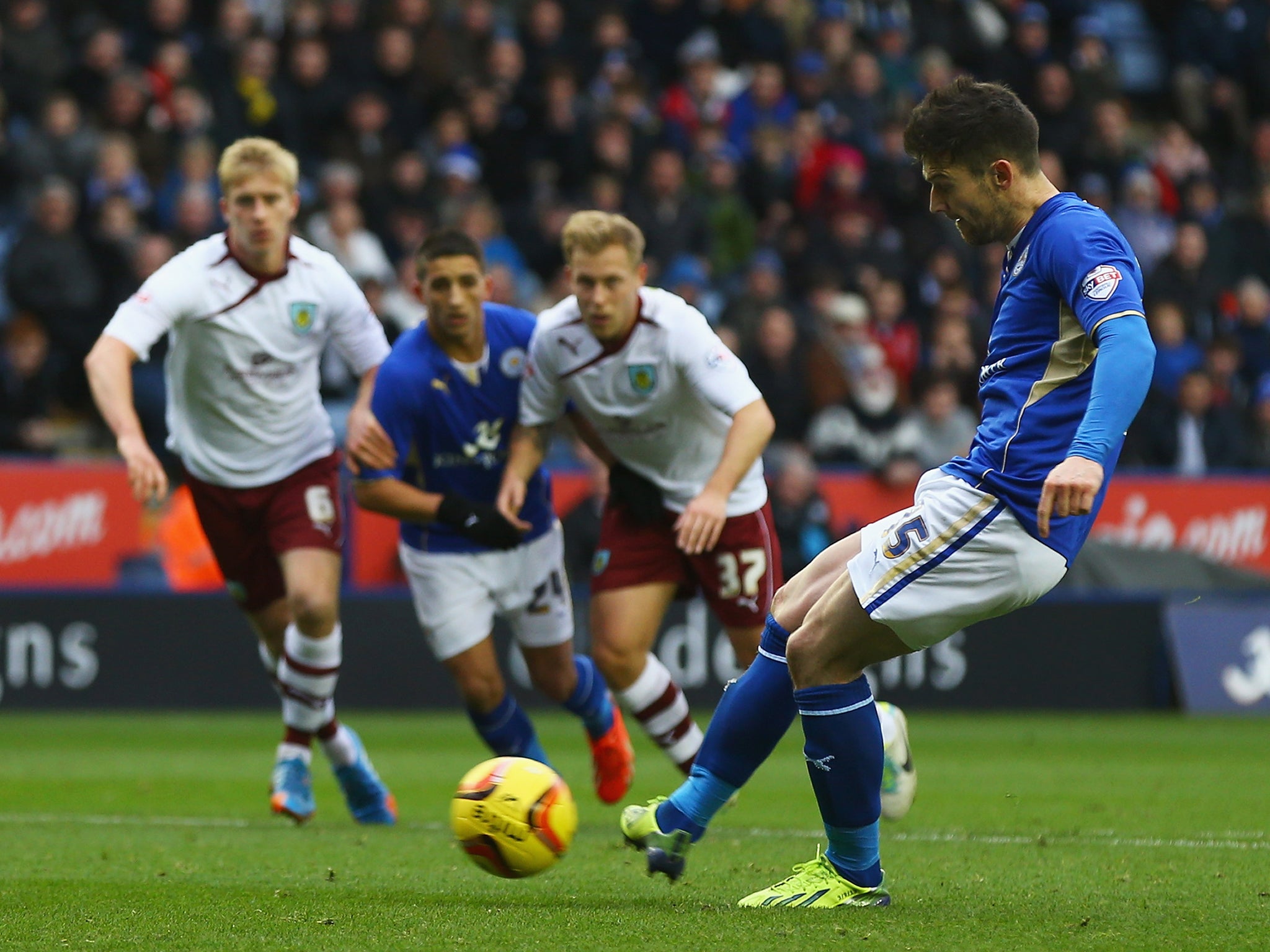 Dave Nugent scores from the spot in the days early kick-off between Leicester and Burnley