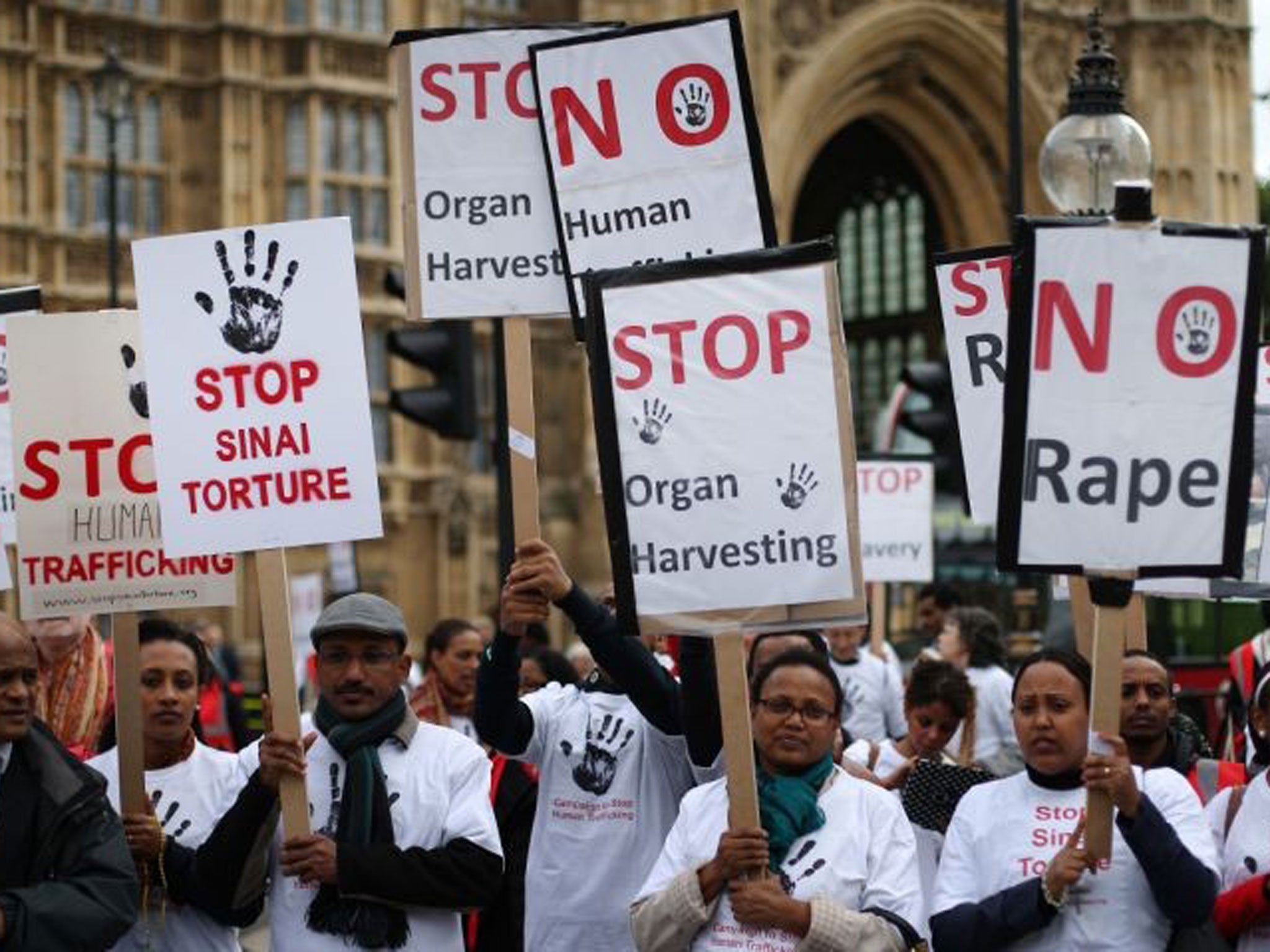 Party line: Anti-slavery activists get their point across during a rally outside Parliament earlier this year