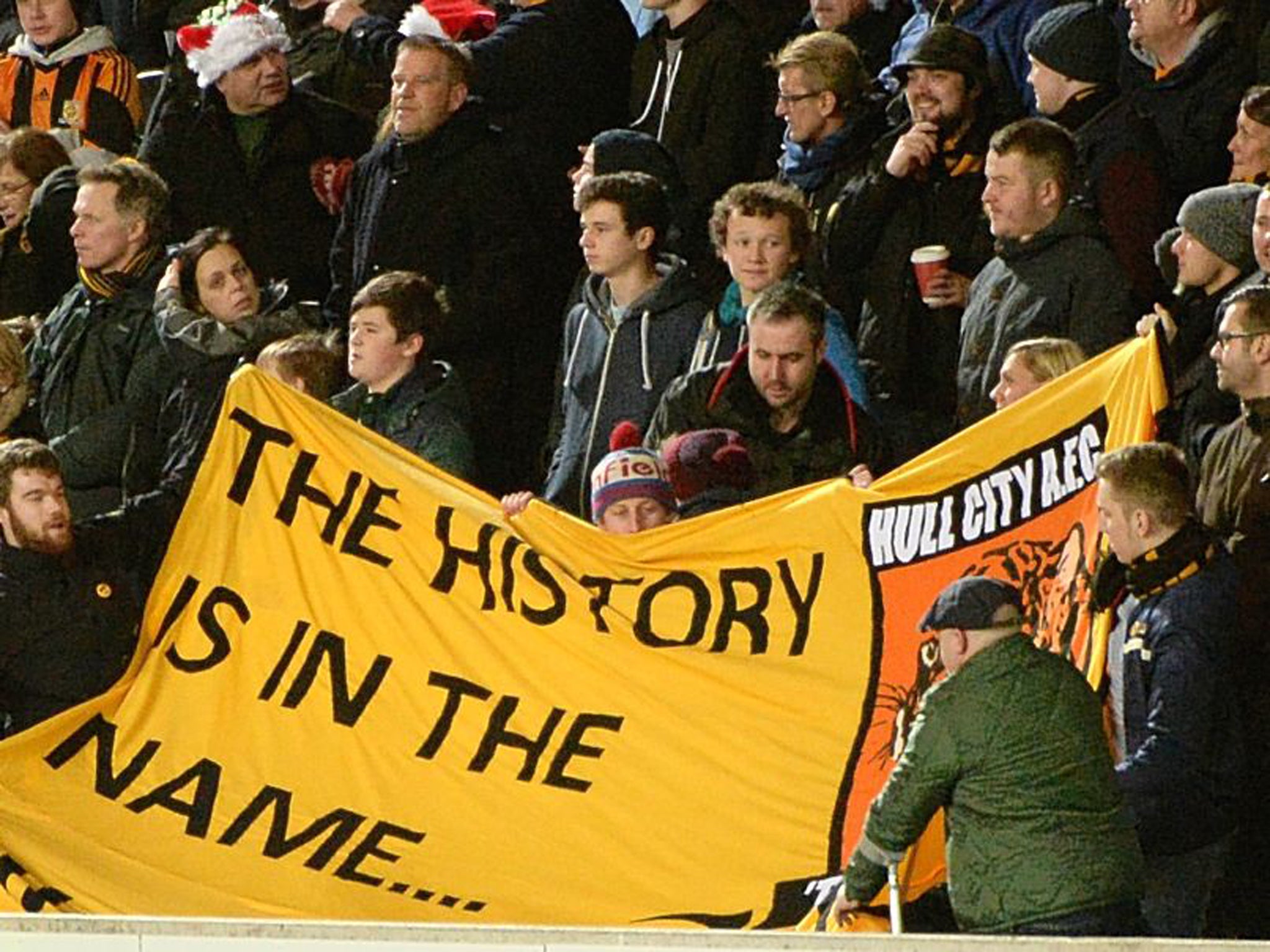 Hull City fans protest against the planned name change to Hull Tigers